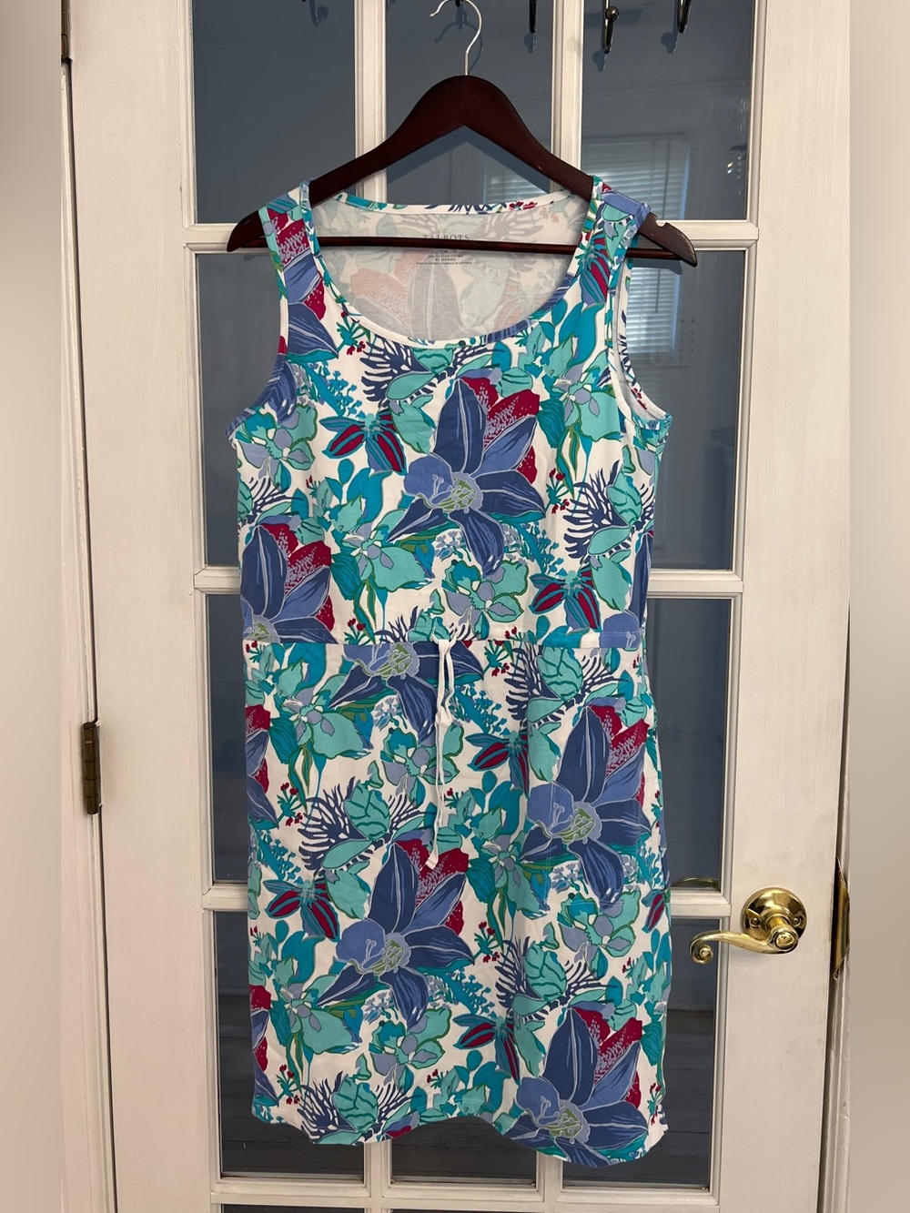 TALBOTS Women’s Tropical Floral Print Scoop Neck Sleeveless Cotton Dress Size M